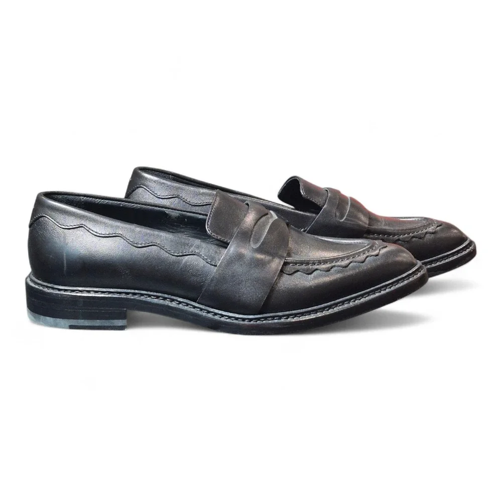 Christopher Kane Womens 8.5‎ EU 39.5 Black Leather Loafers Slip On Italy